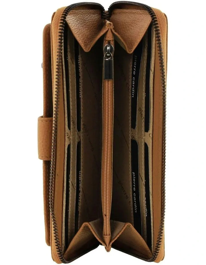 Load image into Gallery viewer, Pierre Cardin Womens Leather Zip Around Wallet RFID Blocking w/ Wristlet in Tan-2