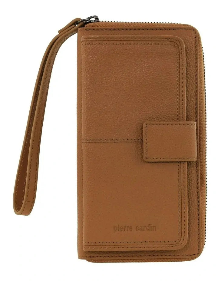 Load image into Gallery viewer, Pierre Cardin Womens Leather Zip Around Wallet RFID Blocking w/ Wristlet in Tan-3