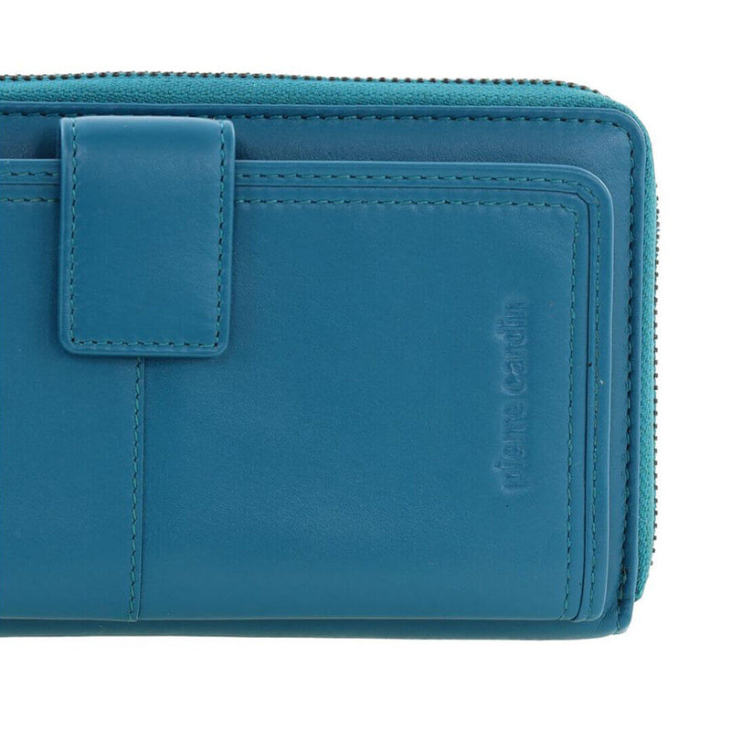 Load image into Gallery viewer, Pierre Cardin Womens Leather Zip Around Wallet RFID Blocking w/ Wristlet in Turquoise-2
