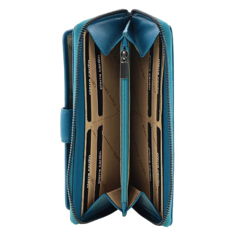 Load image into Gallery viewer, Pierre Cardin Womens Leather Zip Around Wallet RFID Blocking w/ Wristlet in Turquoise-3