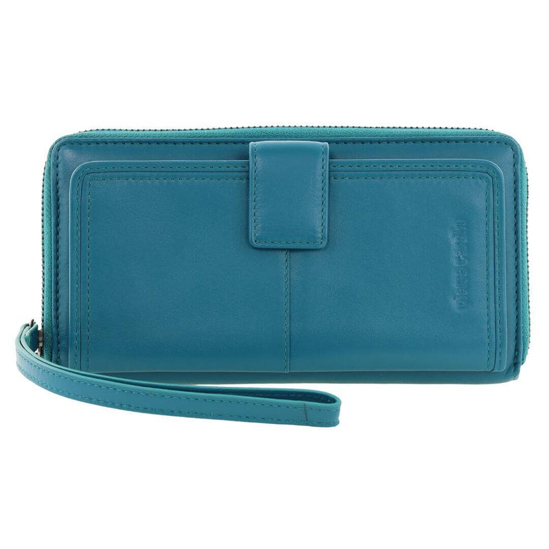 Load image into Gallery viewer, Pierre Cardin Womens Leather Zip Around Wallet RFID Blocking w/ Wristlet in Turquoise-0