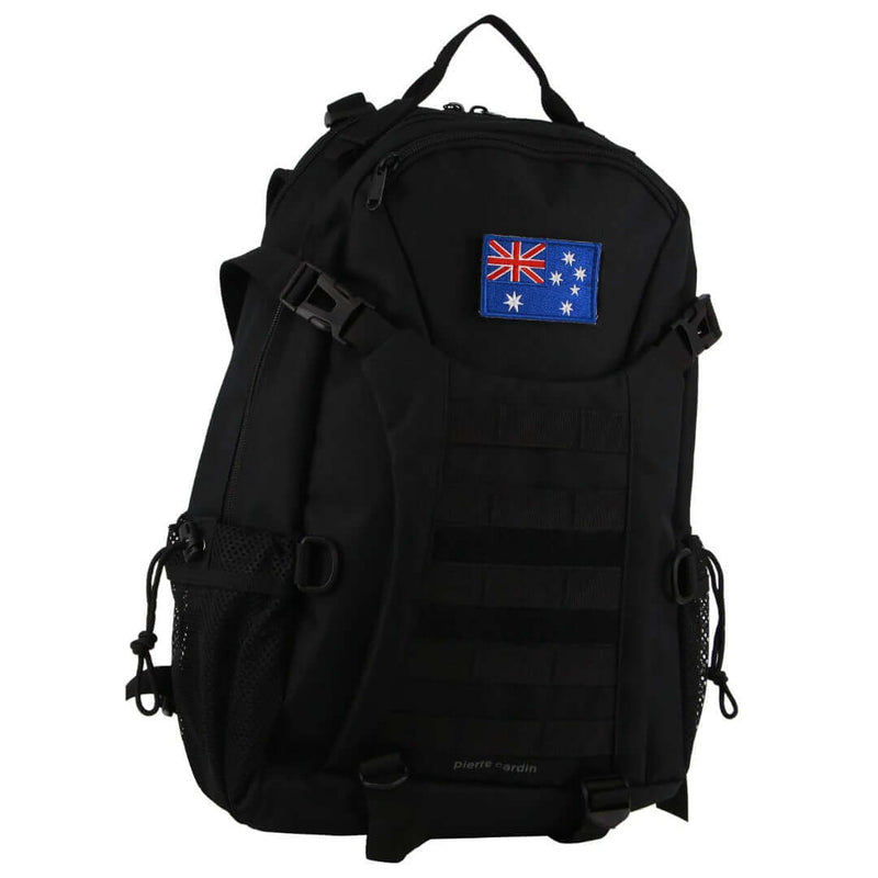 Load image into Gallery viewer, Pierre Cardin Mens Backpack Bag Travel Outdoor w/ Detachable Australia Flag - Black-1