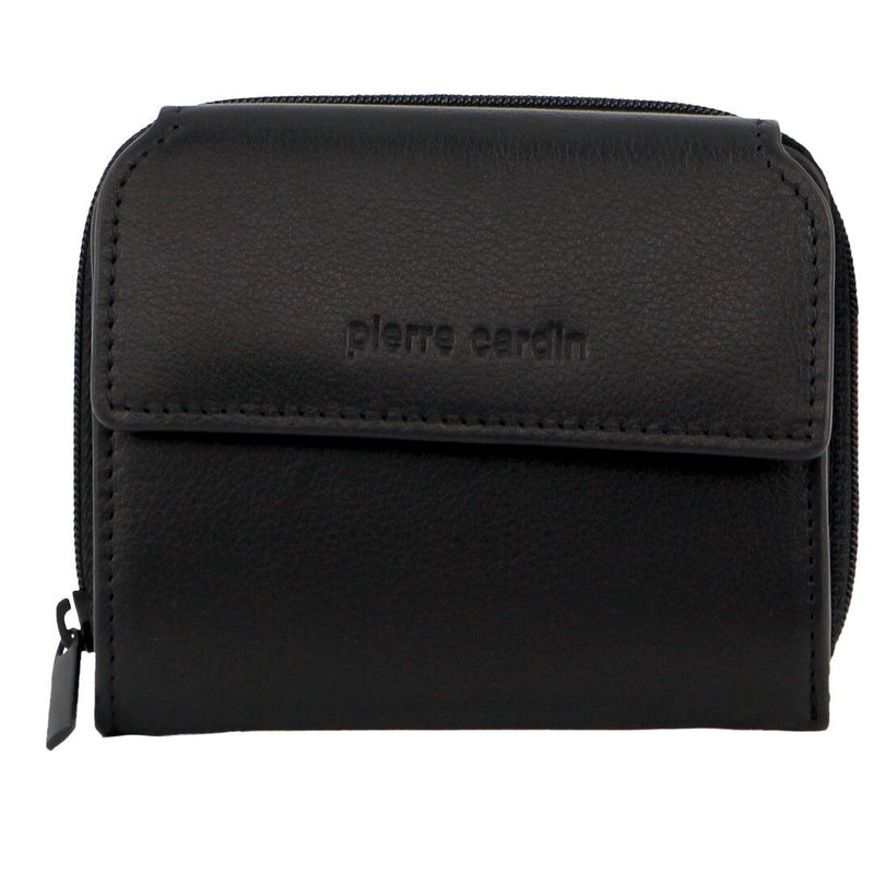 Load image into Gallery viewer, Pierre Cardin Leather Ladies Tri-Fold Tab Zip-Around Wallet - Black-1