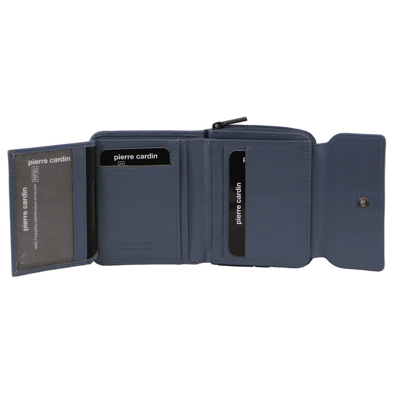 Load image into Gallery viewer, Pierre Cardin Leather Ladies Tri-Fold Tab Zip-Around Wallet - Teal-1