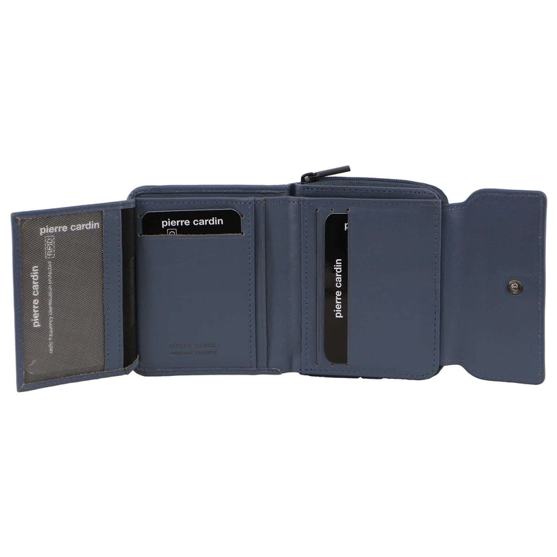 Load image into Gallery viewer, Pierre Cardin Leather Ladies Tri-Fold Tab Zip-Around Wallet - Teal-0