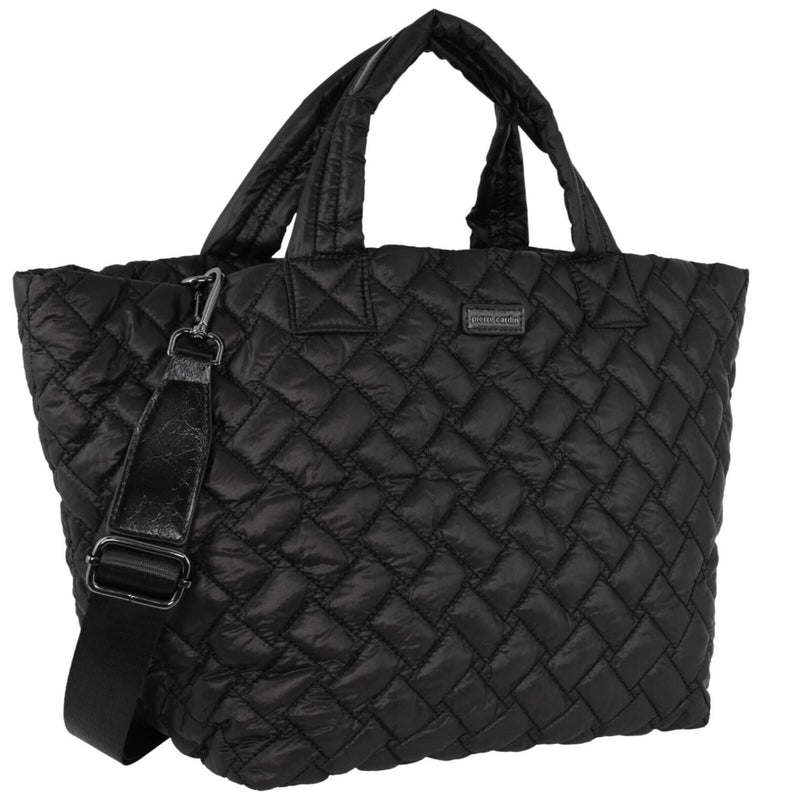 Load image into Gallery viewer, Pierre Cardin Womens Nylon Small Quilted Shoulder Tote Bag - Black-1
