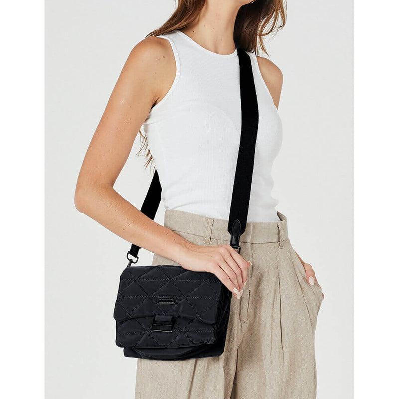 Load image into Gallery viewer, Pierre Cardin Ladies Nylon Quilted Textured Crossbody Bag in Black-2
