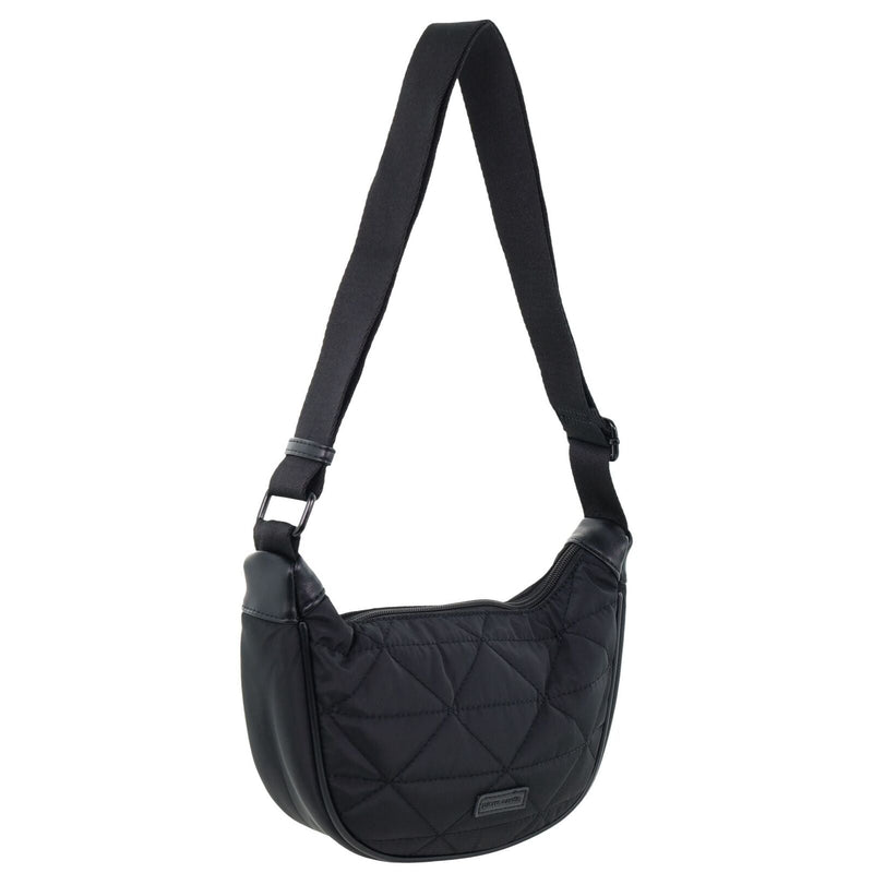 Load image into Gallery viewer, Pierre Cardin Ladies Nylon Crescent Quilted Crossbody Bag - Black-1