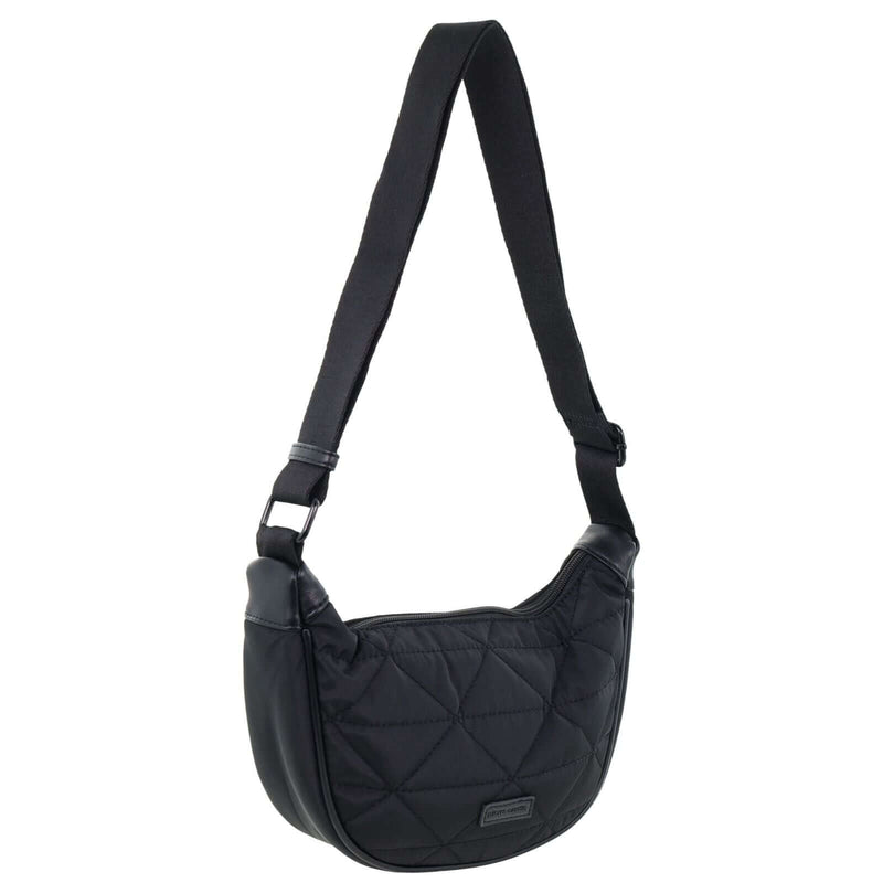 Load image into Gallery viewer, Pierre Cardin Ladies Nylon Crescent Quilted Crossbody Bag - Black-1
