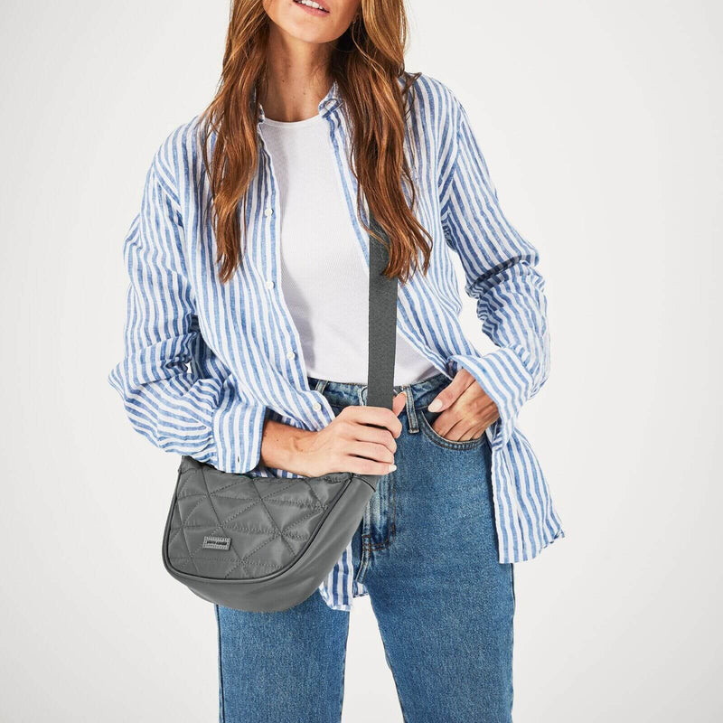 Load image into Gallery viewer, Pierre Cardin Ladies Nylon Crescent Quilted Crossbody Bag - Grey-2