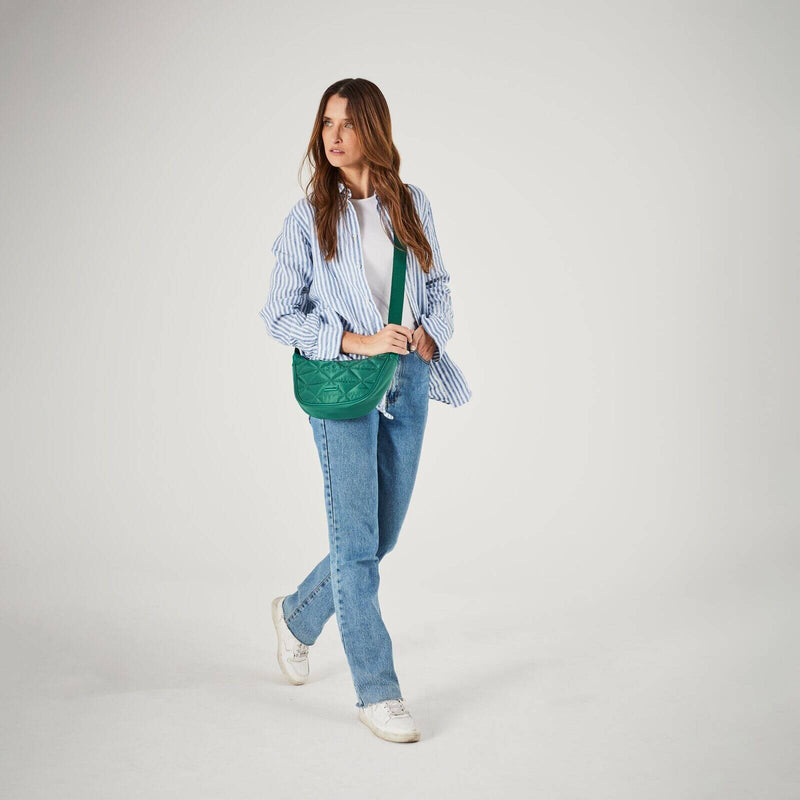 Load image into Gallery viewer, Pierre Cardin Ladies Nylon Crescent Quilted Crossbody Bag - Green-4