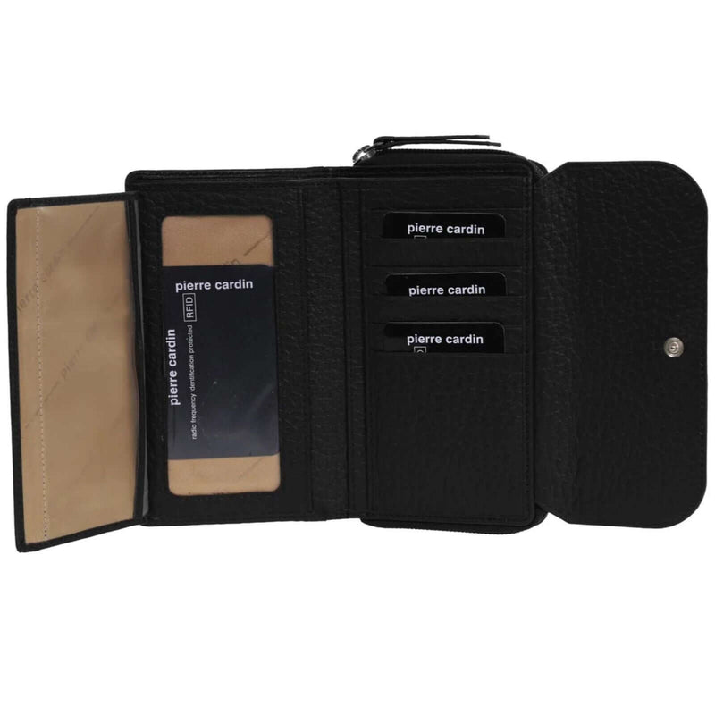 Load image into Gallery viewer, Pierre Cardin Ladies Tri-Fold Tab Wallet in Black/Taupe-2