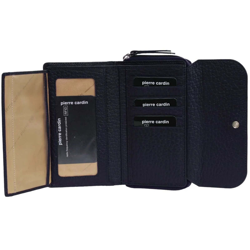 Load image into Gallery viewer, Pierre Cardin Ladies Tri-Fold Tab Wallet in Navy/Taupe-2