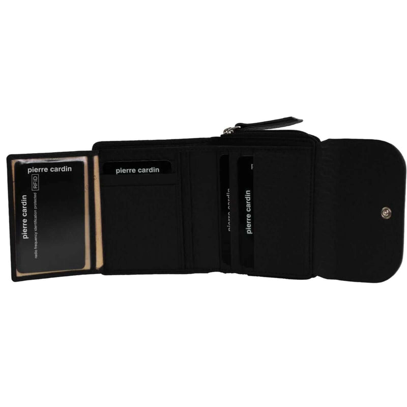 Load image into Gallery viewer, Pierre Cardin Ladies Leather Tri-Fold Tab Wallet in Black/Taupe-2