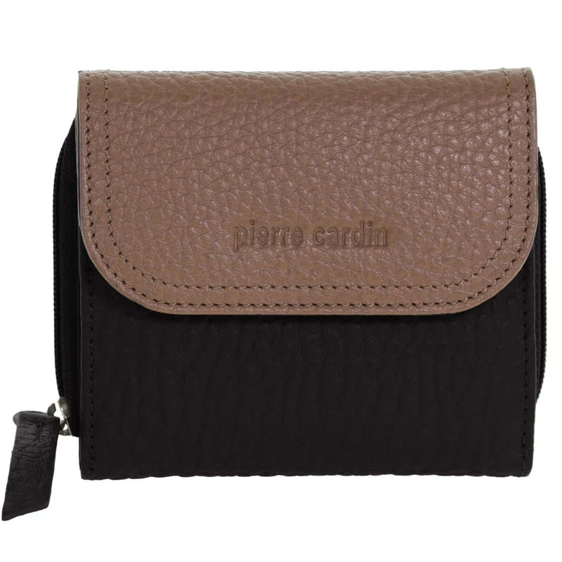 Load image into Gallery viewer, Pierre Cardin Ladies Leather Tri-Fold Tab Wallet in Black/Taupe-0