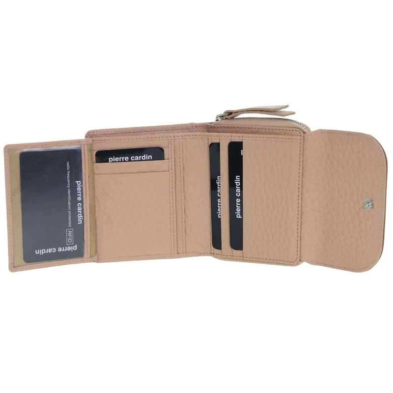 Load image into Gallery viewer, Pierre Cardin Ladies Leather Tri-Fold Tab Wallet in Blush/Taupe-2