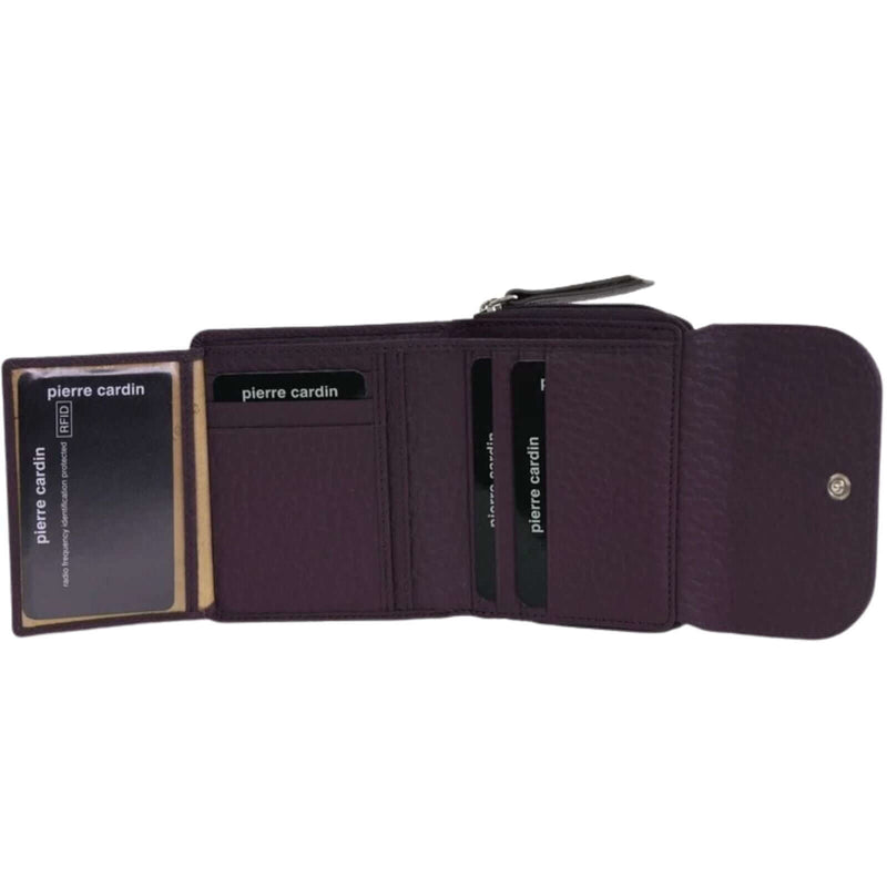 Load image into Gallery viewer, Pierre Cardin Ladies Leather Wallet Trifold Italian Snap Tab Multi Card Zip Coin in Burgundy Taupe-2