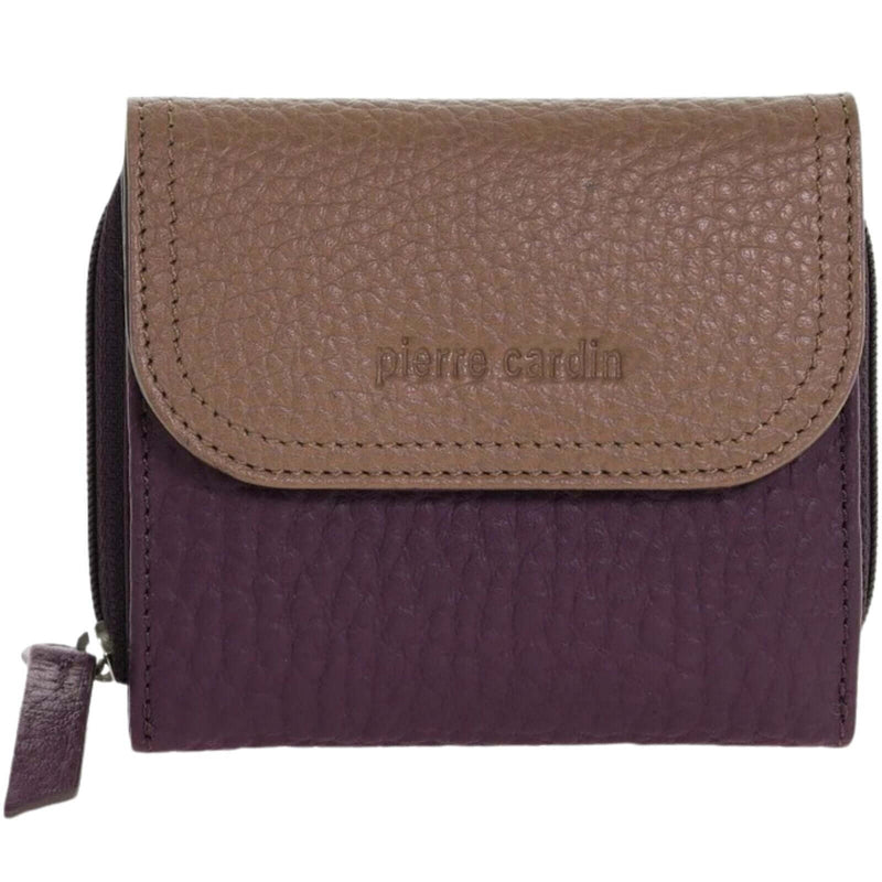 Load image into Gallery viewer, Pierre Cardin Ladies Leather Wallet Trifold Italian Snap Tab Multi Card Zip Coin in Burgundy Taupe-1