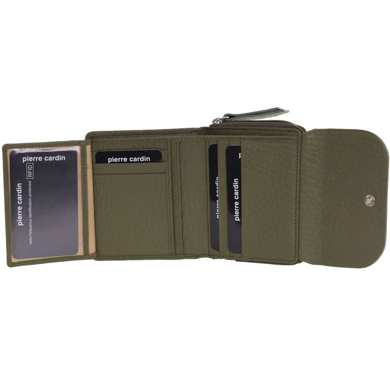 Load image into Gallery viewer, Pierre Cardin Ladies Leather Tri-Fold Tab Wallet in Green/Taupe-2