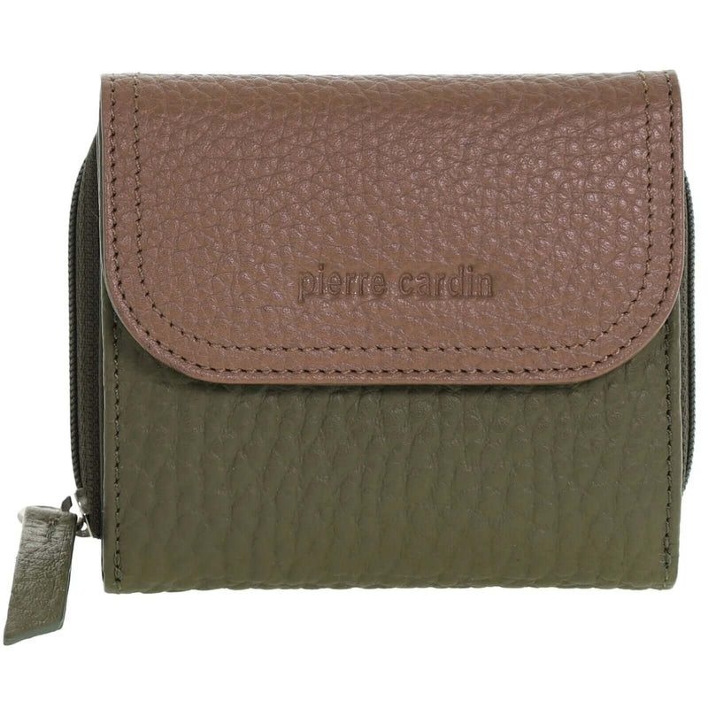 Load image into Gallery viewer, Pierre Cardin Ladies Leather Tri-Fold Tab Wallet in Green/Taupe-1