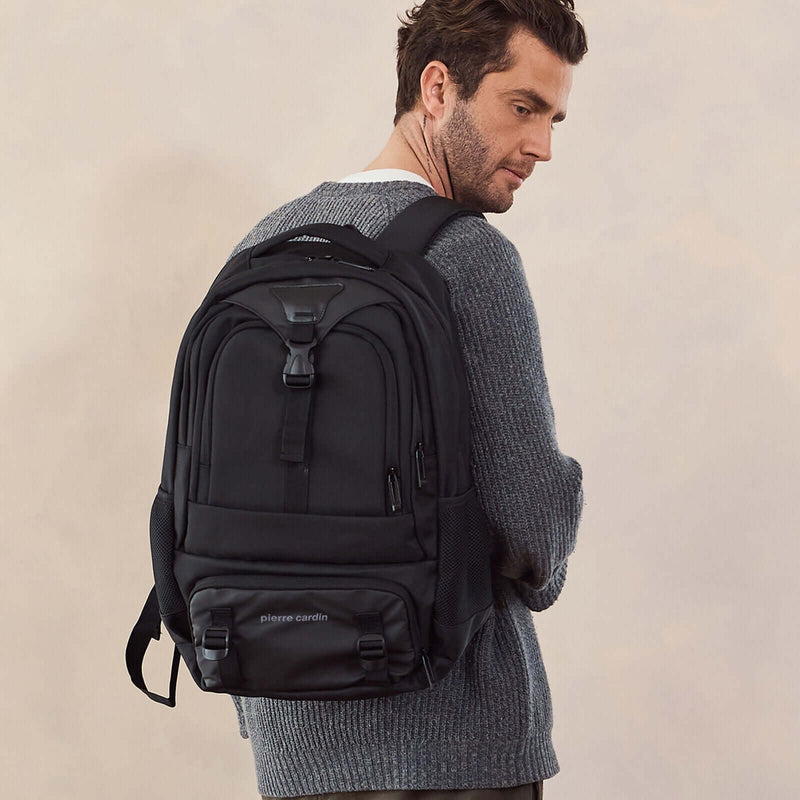 Load image into Gallery viewer, Pierre Cardin 32L Mens Nylon Computer/Business Backpack Bag - Black-3