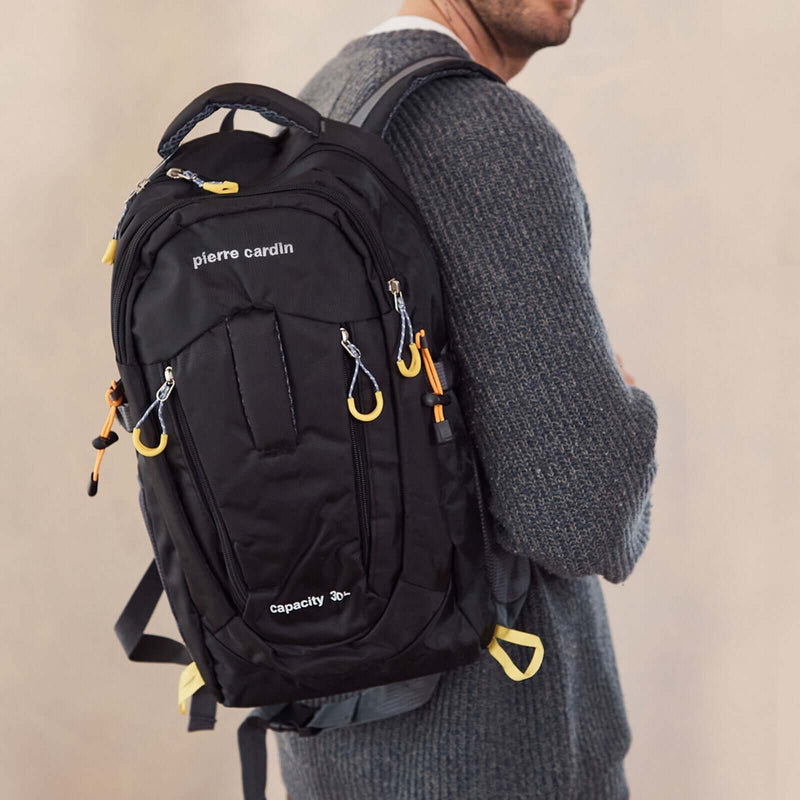 Load image into Gallery viewer, Pierre Cardin Mens 30L Nylon Adventure Backpack Bag Travel Hiking in Black-4