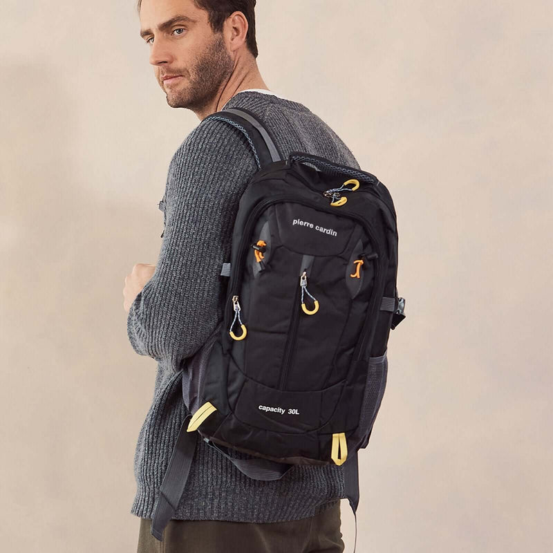 Load image into Gallery viewer, Pierre Cardin Mens 30L Nylon Adventure Travel Hiking Backpack Bag in Black-2