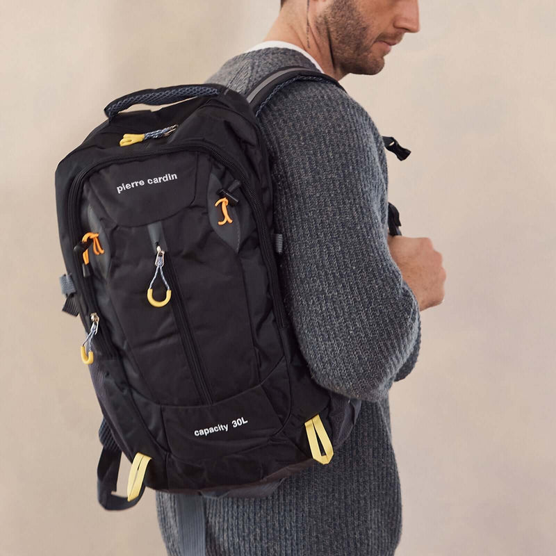Load image into Gallery viewer, Pierre Cardin Mens 30L Nylon Adventure Travel Hiking Backpack Bag in Black-3