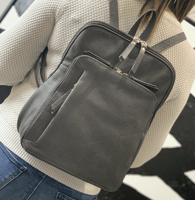 Load image into Gallery viewer, Pierre Cardin Womens Leather Backpack Bag with Pocket Front Multi-Zip - Slate-2