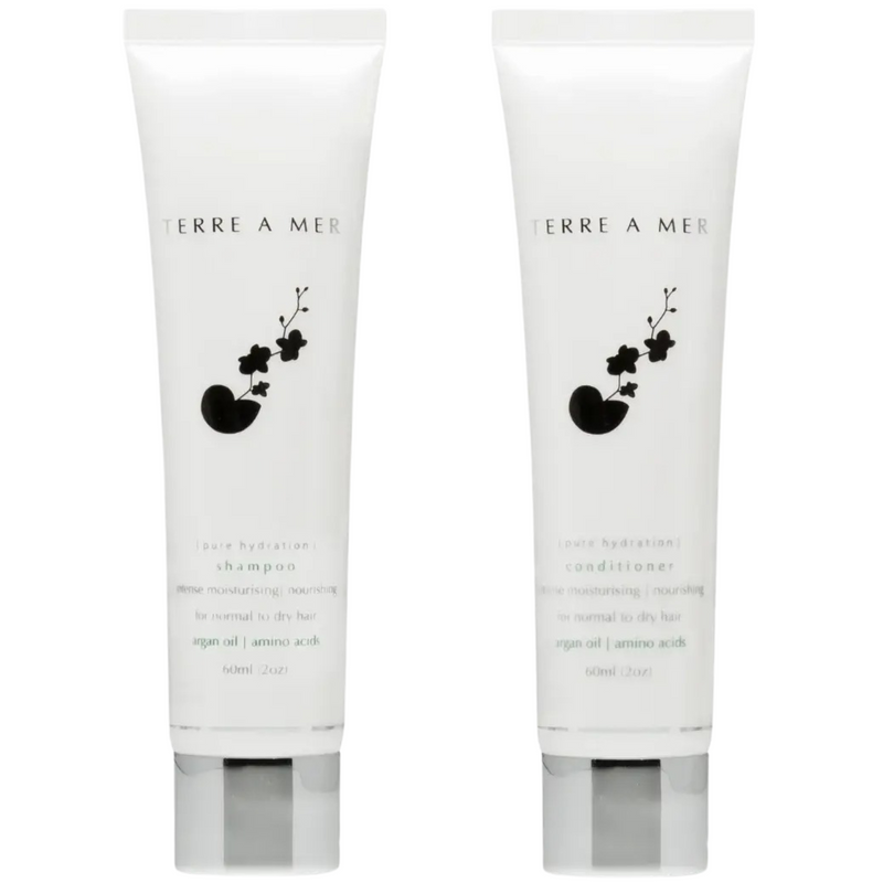 Load image into Gallery viewer, Terre A Mer Pure Hydration Amino Acid/Argan Oil Shampoo & Conditioner - 60ml Travel Size-0