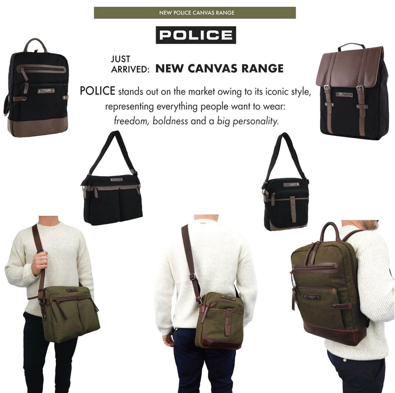 Load image into Gallery viewer, POLICE Wings Mens Canvas Backpack Bag with Laptop Computer Sleeve in Black-4