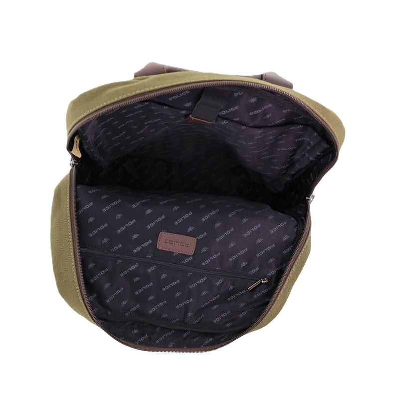 Load image into Gallery viewer, POLICE Wings Mens Canvas Backpack Bag with Laptop Computer Sleeve in Dark Olive-4