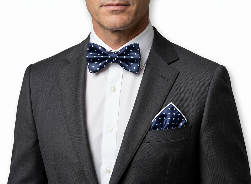 Load image into Gallery viewer, Formalaties Luxury Satin Polka Dot Bow Tie & Pocket Square in Navy/White (Set of 2)-0