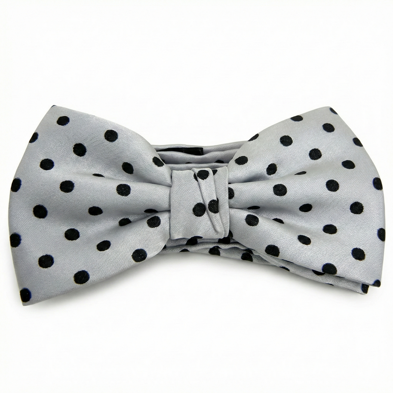 Load image into Gallery viewer, Formalaties Luxury Satin Polka Dot Hank Pocket Square & Bow Tie in Silver/Black-3