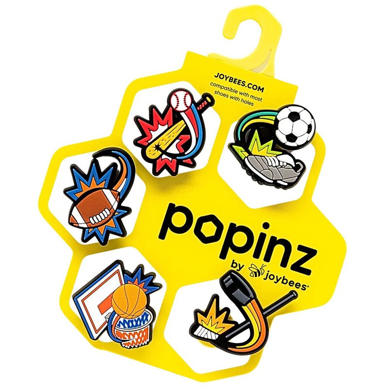 Load image into Gallery viewer, Joybees Popinz 5 Pack Shoe Charms Basketball Football Soccer Baseball Hockey in Sports Collection-3