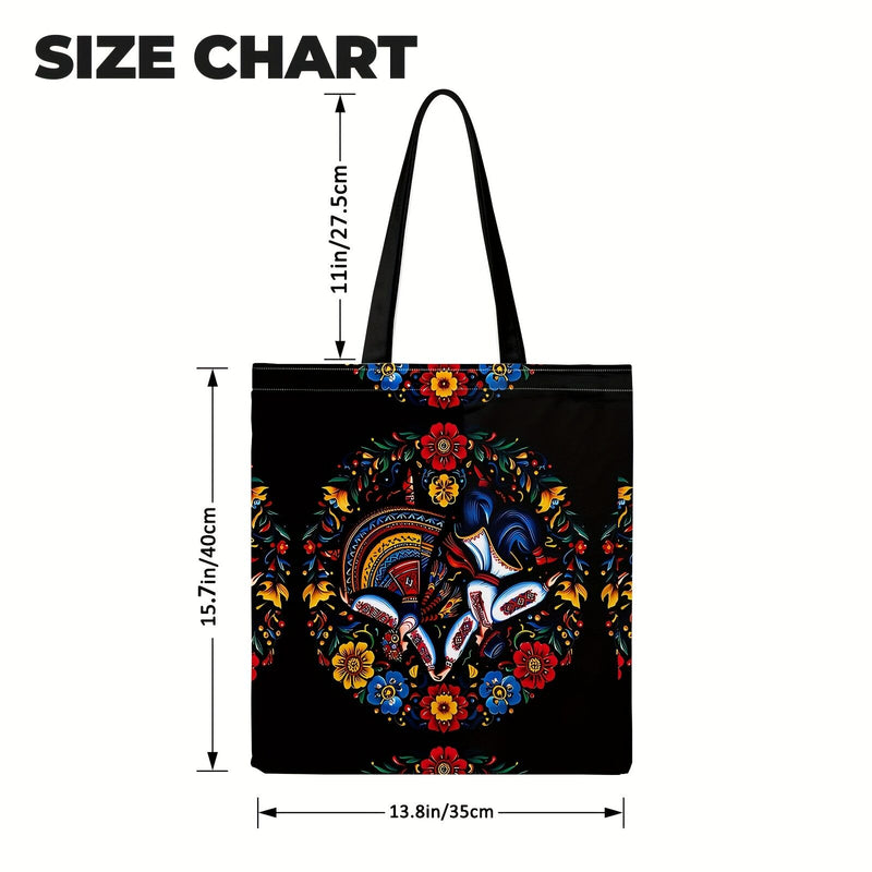 Load image into Gallery viewer, Ukrainian Floral Print Tote Bag - Black with Colourful Ethnic Pattern & Fixed Shoulder Straps-3