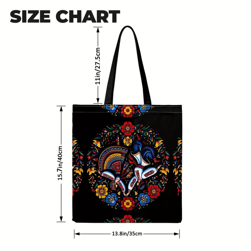 Load image into Gallery viewer, Ukrainian Floral Print Tote Bag - Black with Colourful Ethnic Pattern & Fixed Shoulder Straps-3