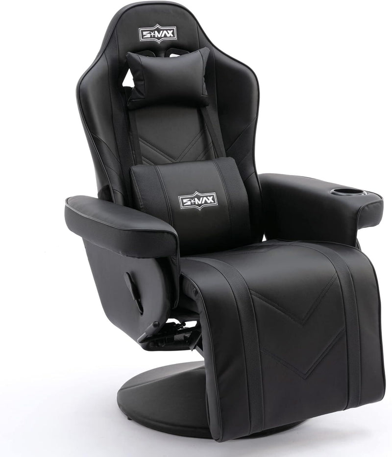 Load image into Gallery viewer, S*MAX Gaming Recliner Chair with Flip-Up Footrest in Black PU Leather – Fixed Height Swivel Base-0