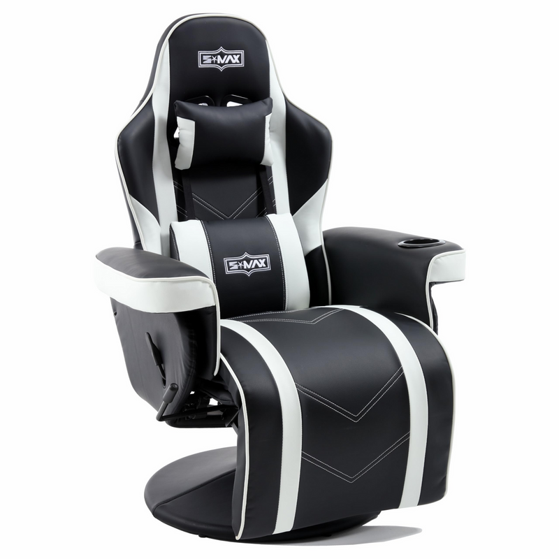 Load image into Gallery viewer, S*MAX Gaming Recliner Chair with Flip-Up Footrest in Black and White PU Leather – Gas Lift Height Adjustable-0