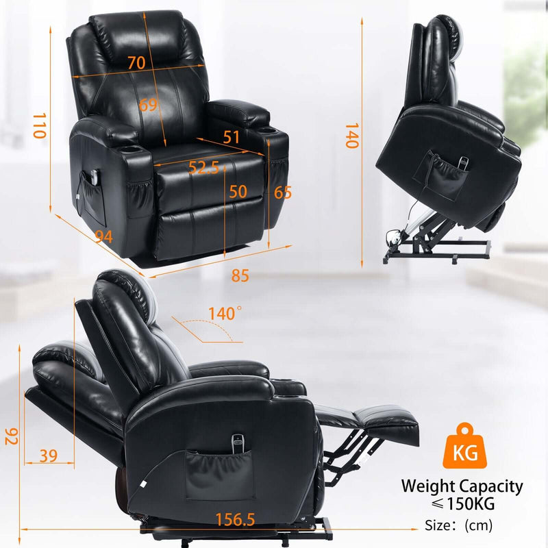 Load image into Gallery viewer, S*MAX Electric Power Lift Recliner Chair with Cup Holders, USB Charging and Remote Control in Black PU Leather