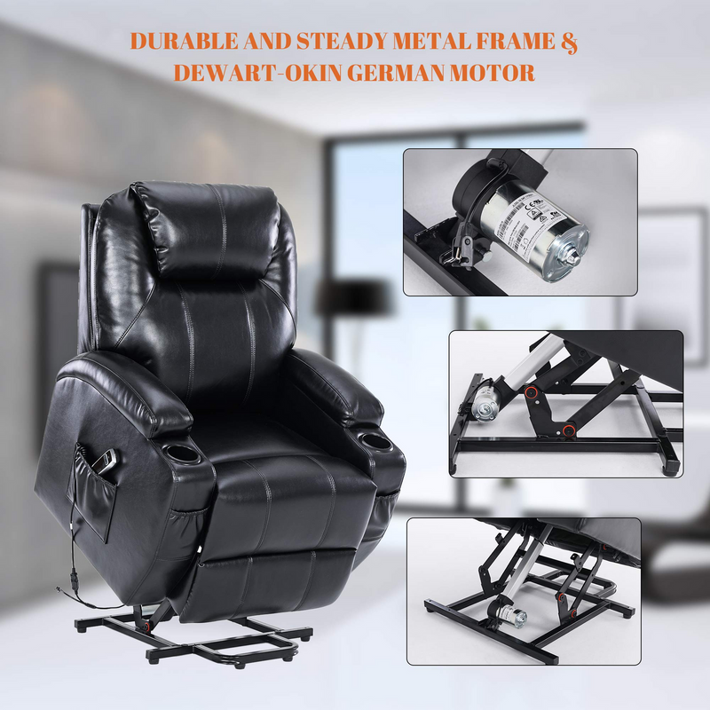 Load image into Gallery viewer, S*MAX Electric Power Lift Recliner Chair with Cup Holders, USB Charging and Remote Control in Black PU Leather-2