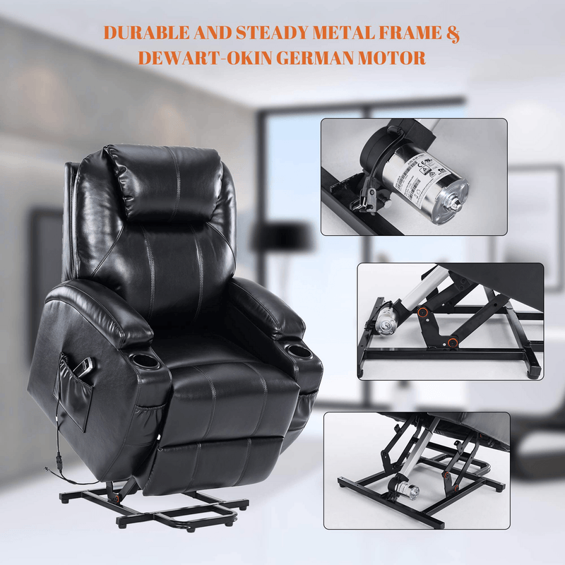 Load image into Gallery viewer, S*MAX Electric Power Lift Recliner Chair with Cup Holders, USB Charging and Remote Control in Black PU Leather