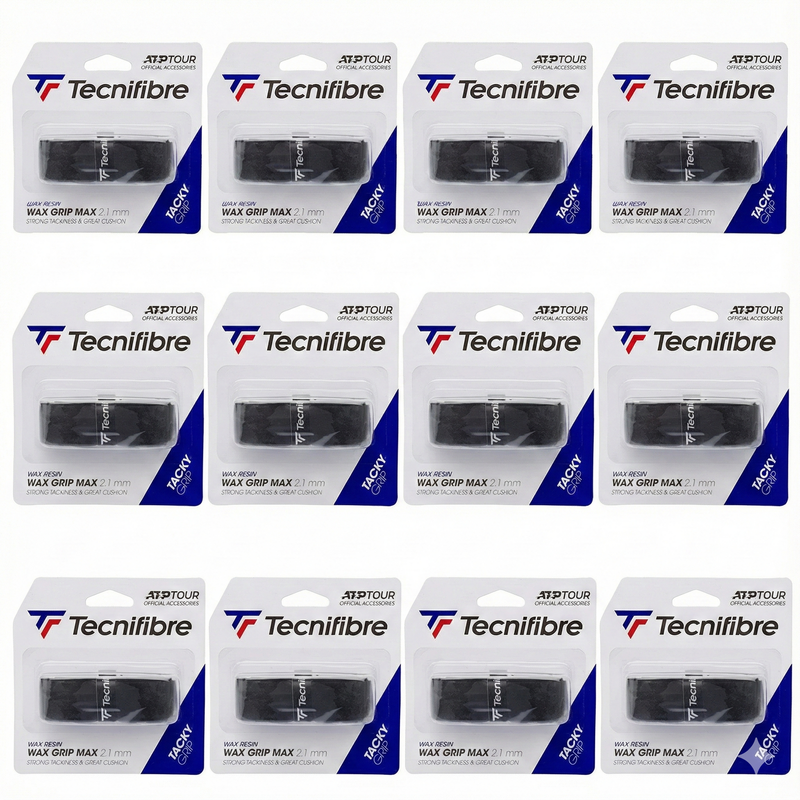 Load image into Gallery viewer, 12x Tecnifibre Wax Tennis Grip Max Tacky Grip 2.1mm - Strong Tackiness in Black-0