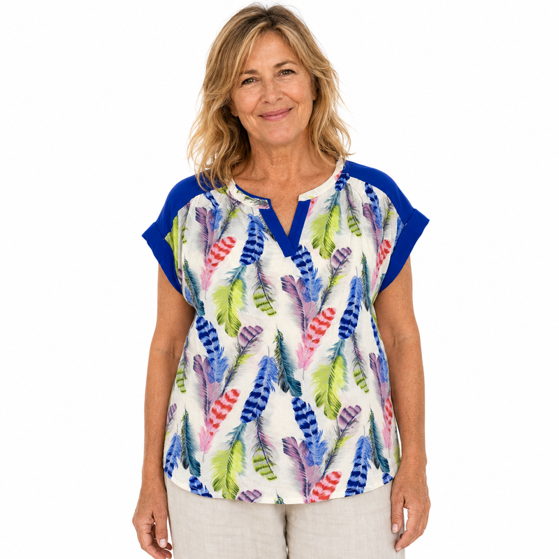 Load image into Gallery viewer, Womens Viscose Summer Gypsy Top Bohemian T Shirt Harem Tee Short Sleeve Blouse in Pastel Feather Blue-1