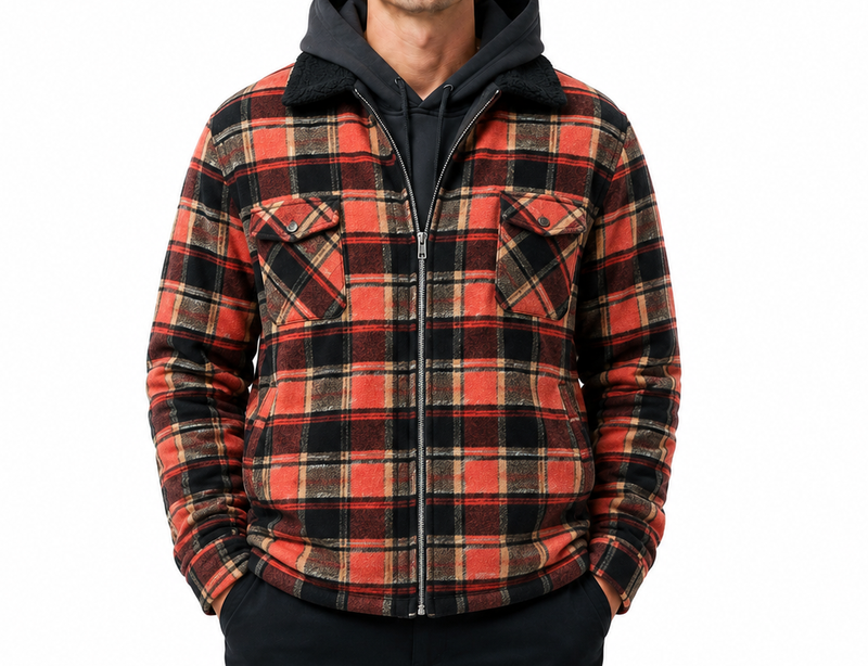 Load image into Gallery viewer, Mens Fur Sherpa Lined Check Shacket Jacket Shirt Fleece Lined in Barn Red Check-0