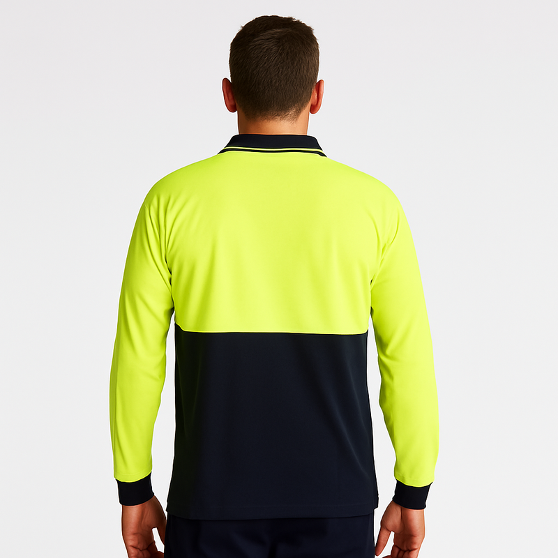 Load image into Gallery viewer, Mens Hi Vis Long Sleeve Polo Shirt Safety Workwear in Yellow/Navy-3