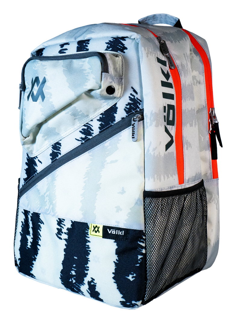 Load image into Gallery viewer, Volkl Zebra Backpack Bag w/ Tennis Racquet Sleeve in White Black-2