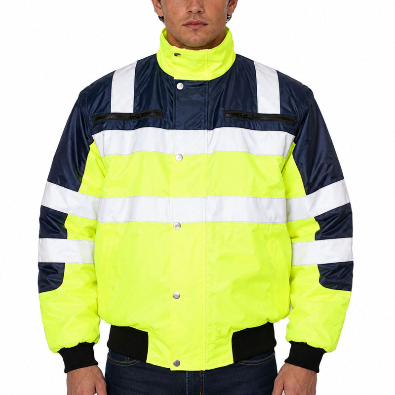 Load image into Gallery viewer, 3-in-1 Hi Vis Safety Bomber Jacket Waterproof Reflective Quilted - Yellow/Navy-0