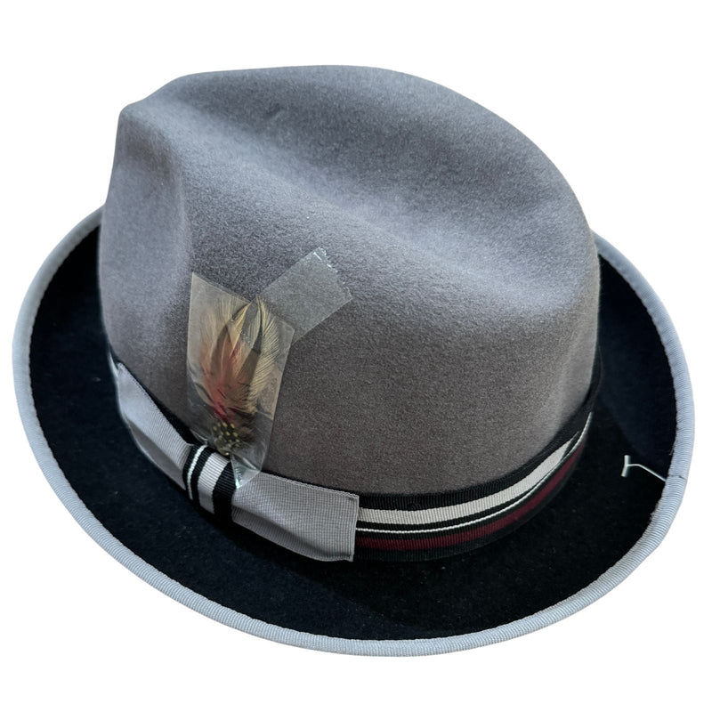 Load image into Gallery viewer, 100% Wool Trilby Hat in Grey/Black with Feather-2