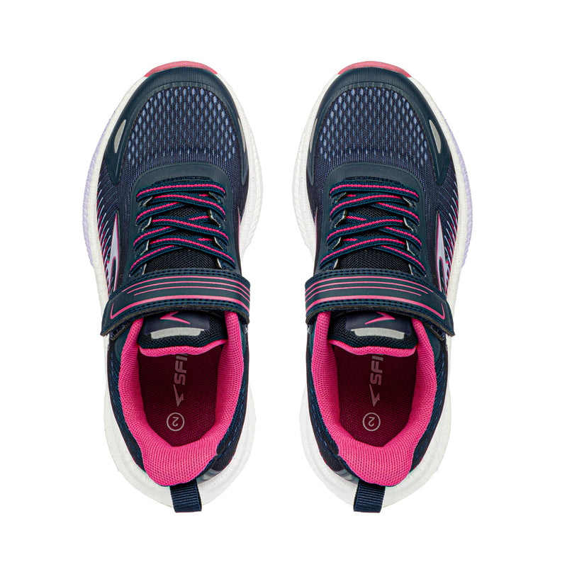 Load image into Gallery viewer, Zephyr 2.0 Girls Runners - Navy/Lavender/Fuchsia V Strap